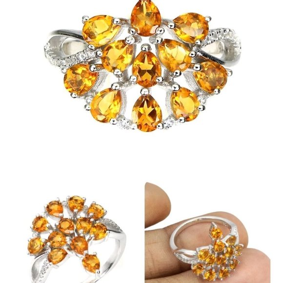Citrine Ring, Bling Statement Ring, Gemstone Ring, Birthstone Ring, Mothers Ring - Picture 4 of 6